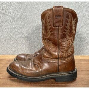 Ariat Boots Mens 9.5D Brown Leather Sierra Saddle Work Boot Soft Toe Western